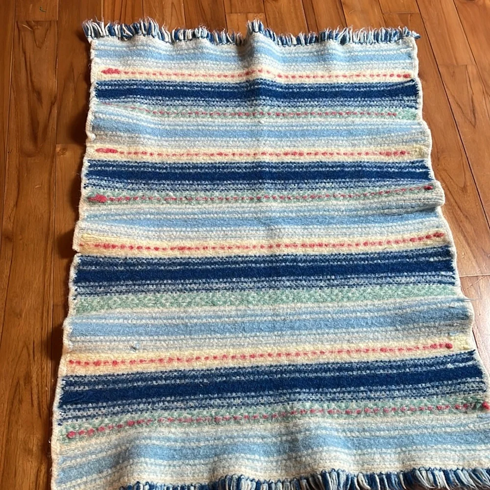 Handcrafted Striped Door Mat - Blue and Cream
